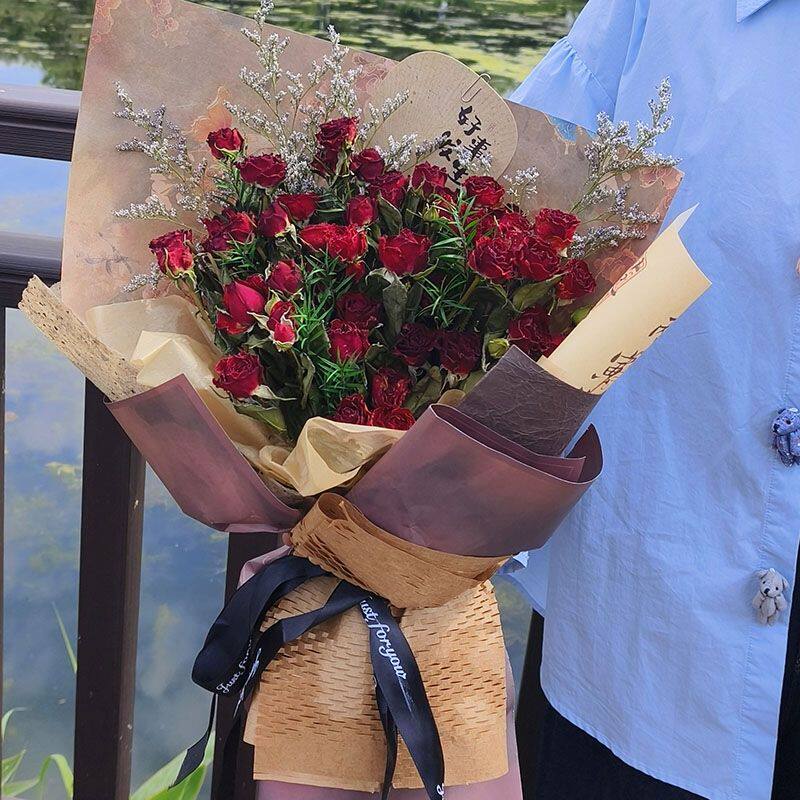 玫瑰干花成品花束真花蔷薇泡泡复古风生日礼物送母亲闺蜜朋友拍照