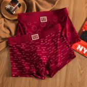 纯棉亲肤透气平角本命年喜庆印花舒适四角裤 2026马年男士 红色内裤