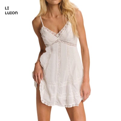 Womens Floral Mini Dress Y2k Stylish Mesh Lace Slip Flowy