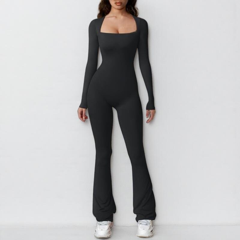 A 45583 Long Sleeve Square Neck Wide Leg Jumpsuit 长袖方领连