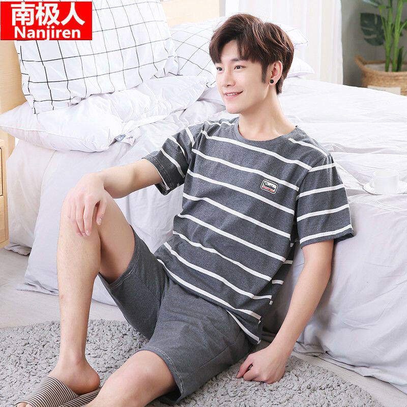 南极人100%纯棉男睡衣夏季短袖短裤全棉男款可外穿薄款家居服套装