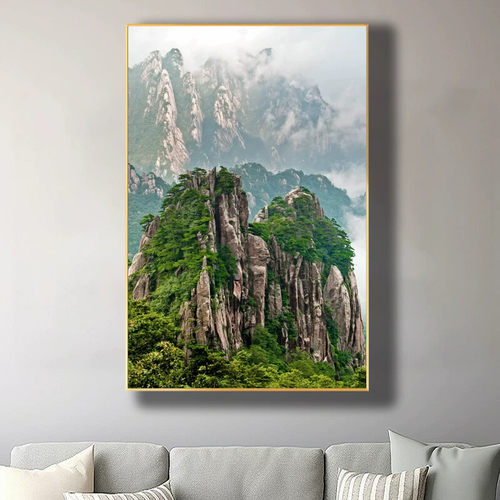 招财靠山图有山无水竖版黄山风景画客厅办公室挂画大山高山玄关画