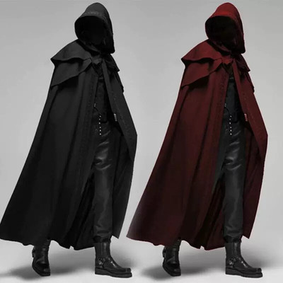 Medieval Vintage Hooded Loose Black Cloak Coats Windproof