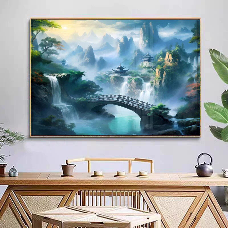 仙家山水画蓬莱仙境堂口风水供奉风景东北堂屋背景佛道横板挂画