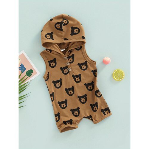 R 14364 Bear Print Jumpsuit 熊头印花连体衣 欧美风向跨境亚马
