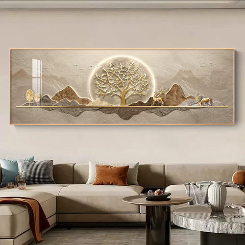 轻奢沙发背景墙装饰画靠山2025新款客厅挂画高级感壁画福鹿发财树