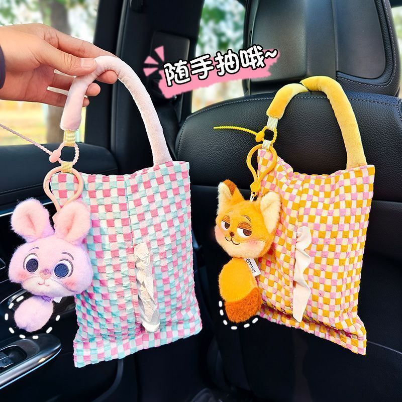 正版疯狂动物城朱迪尼克玩偶车载纸巾盒挂式车内纸巾袋车用抽纸盒