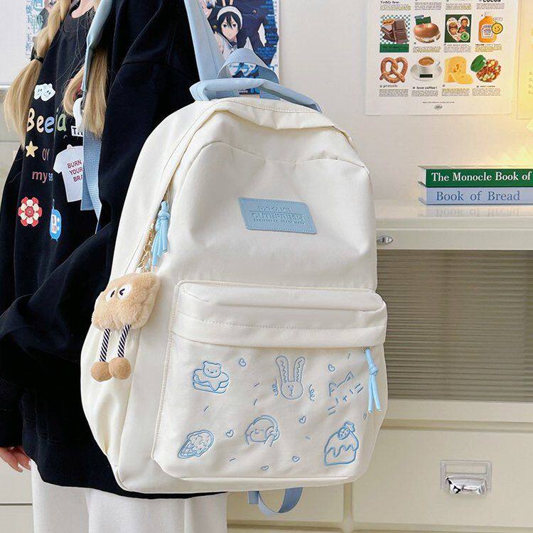 浅蓝色书包ins双肩包初中生初中高中日系书包女生大学生轻便大容