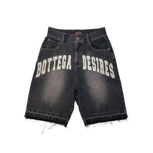 Street Letter Embroidery Vintage Denim Shorts Mens Casual