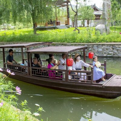 古代观光船摇橹双篷船仿古高低篷电动游船木船定制款下单前询价厂