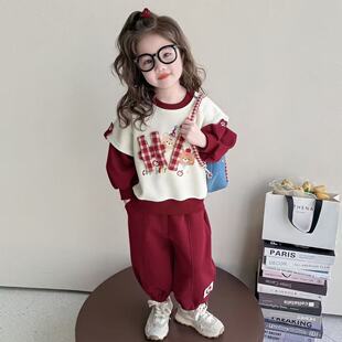 束脚卫裤 女童休闲套装 儿童装 女宝宝洋气卡通卫衣春装 两件套 春秋季