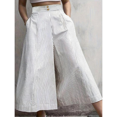 X 85295 Women's striped wide-leg pants 女士条纹阔腿纽扣裤