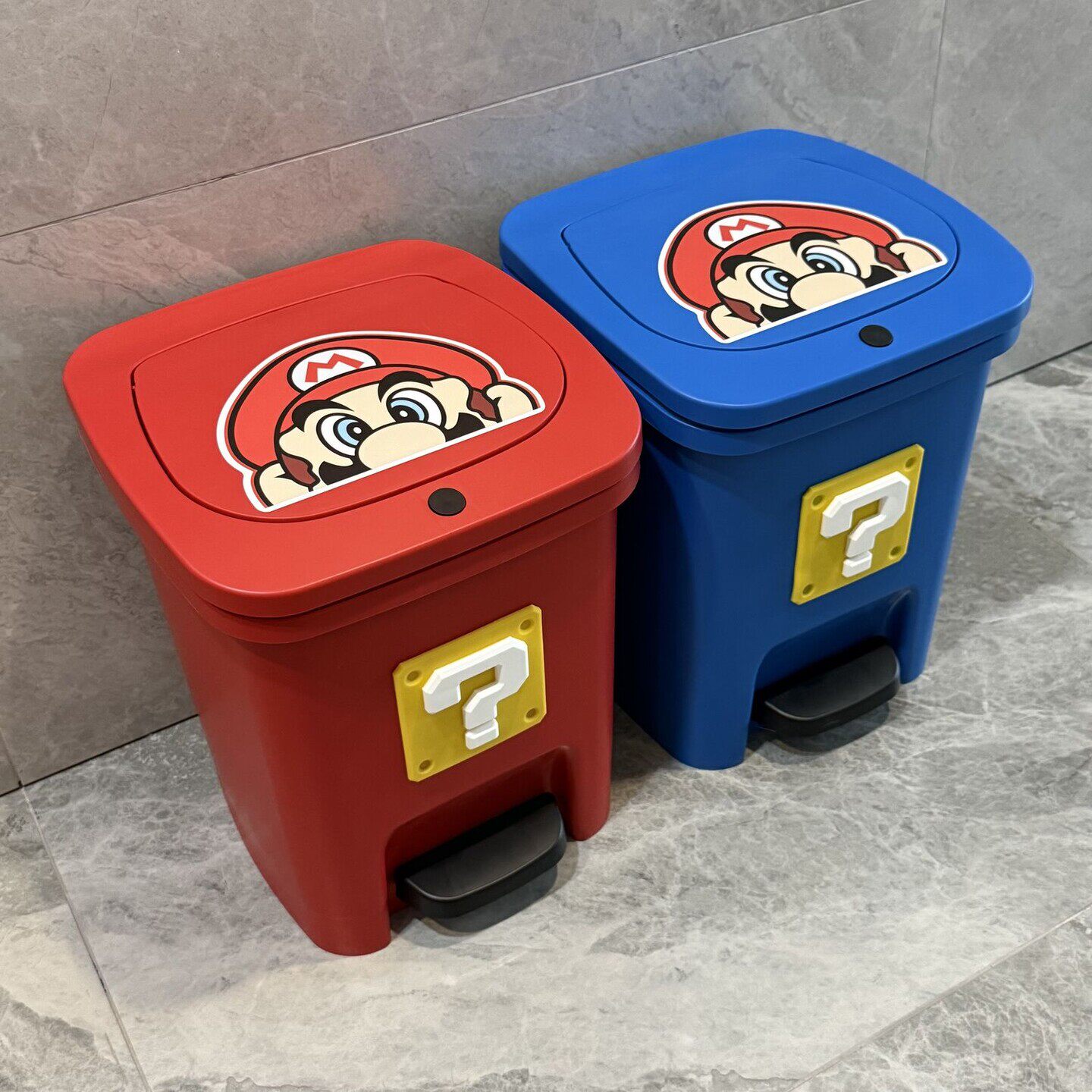 马里奥垃圾桶家用厨房客厅卧室卫生间卡通可爱大容量按压脚踩双开