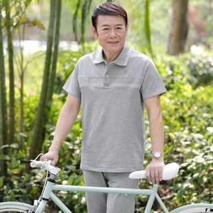 南极人爸爸装夏装套装夏天中老年夏季男士爸爸短袖t恤运动套装男
