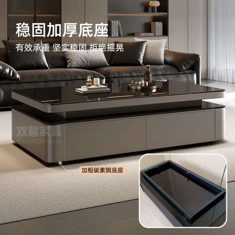两层钢化玻璃茶几2026新款高级长方形客厅家用可储物加厚实木茶几