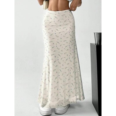 Womens Ditsy Floral Print Fish Tail Hem Skirt Boho Fashion
