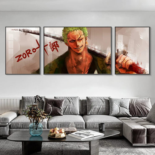 动漫客厅装饰画海贼王路飞沙发背景挂画漫威钢铁侠镶钻三联壁画
