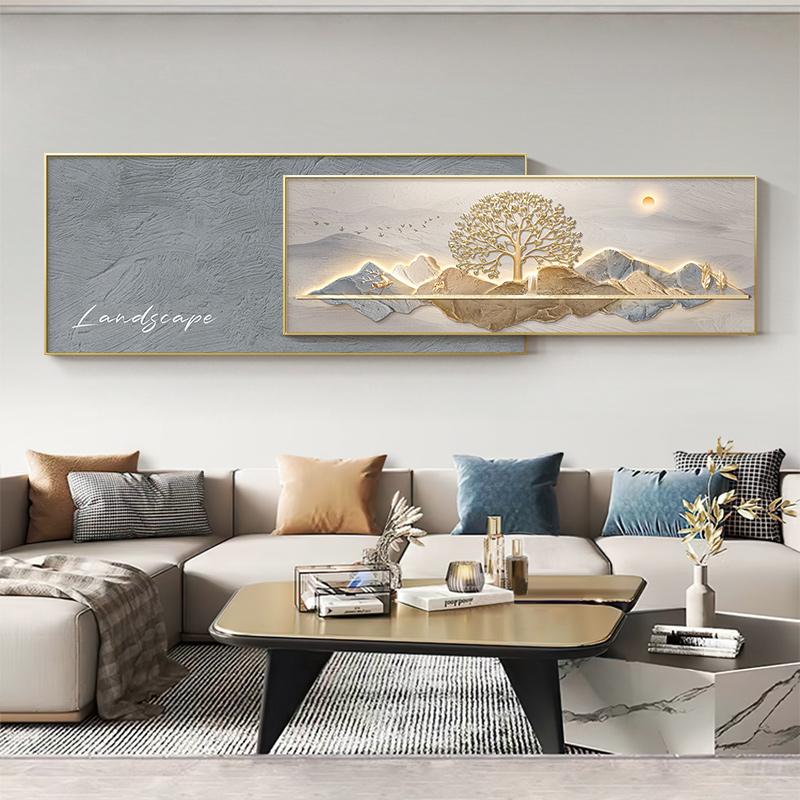 山水画现代轻奢客厅装饰画靠山图大气高档叠加壁画沙发背景墙挂画