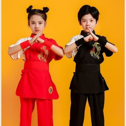 专业儿童武术表演服儿童武术服装中国演出服练功男女功夫短袖表演