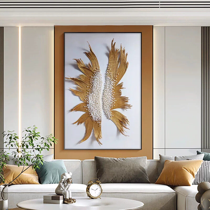 高档手工珍珠画立体实物装饰画现代轻奢客厅壁画大气走廊玄关挂画