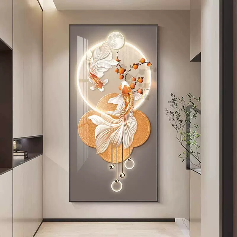 现代玄关装饰画进门入户正对门走廊过道挂画客厅入门玄幻壁画竖版