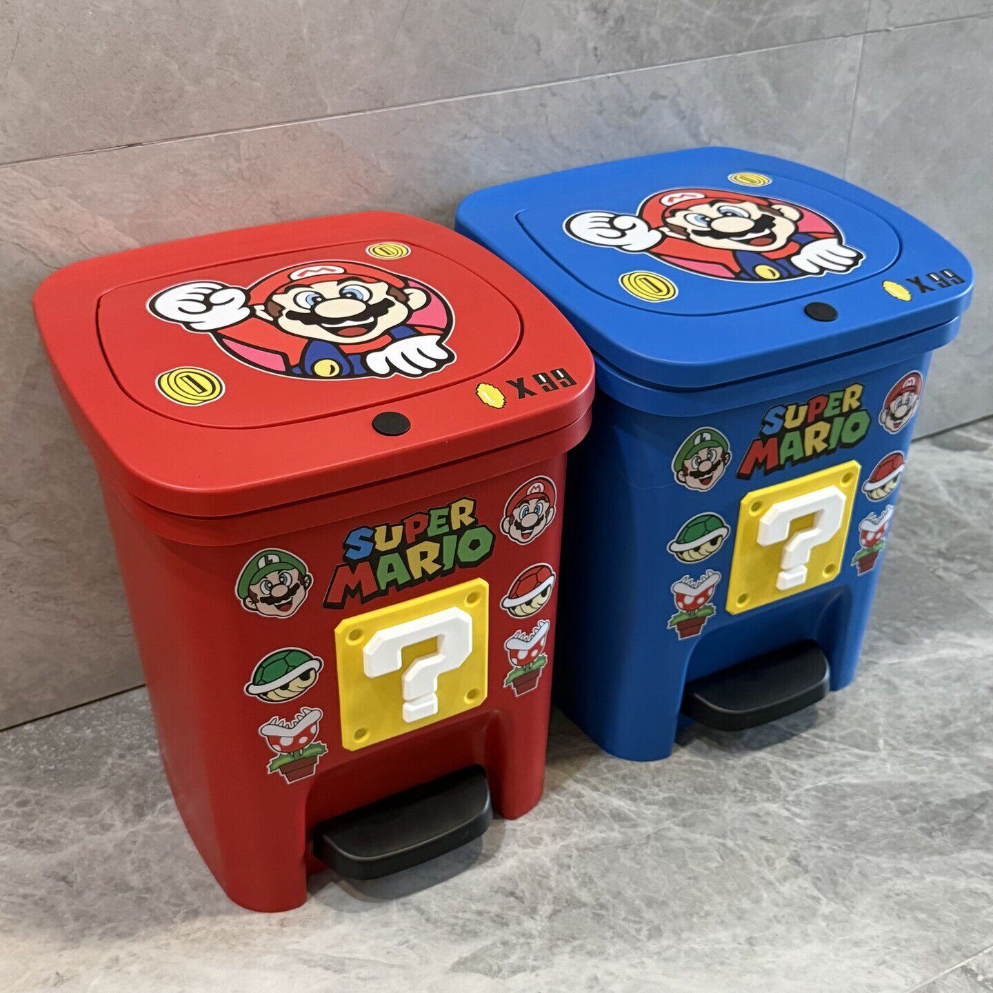 可爱马里奥垃圾桶卡通家用脚踩按压双开客厅卧室厨房卫生间高颜值