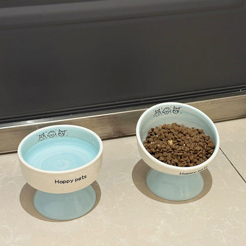 猫碗陶瓷猫食盆增高架保护颈椎防黑下巴狗碗狗盆比熊泰迪粮碗水碗