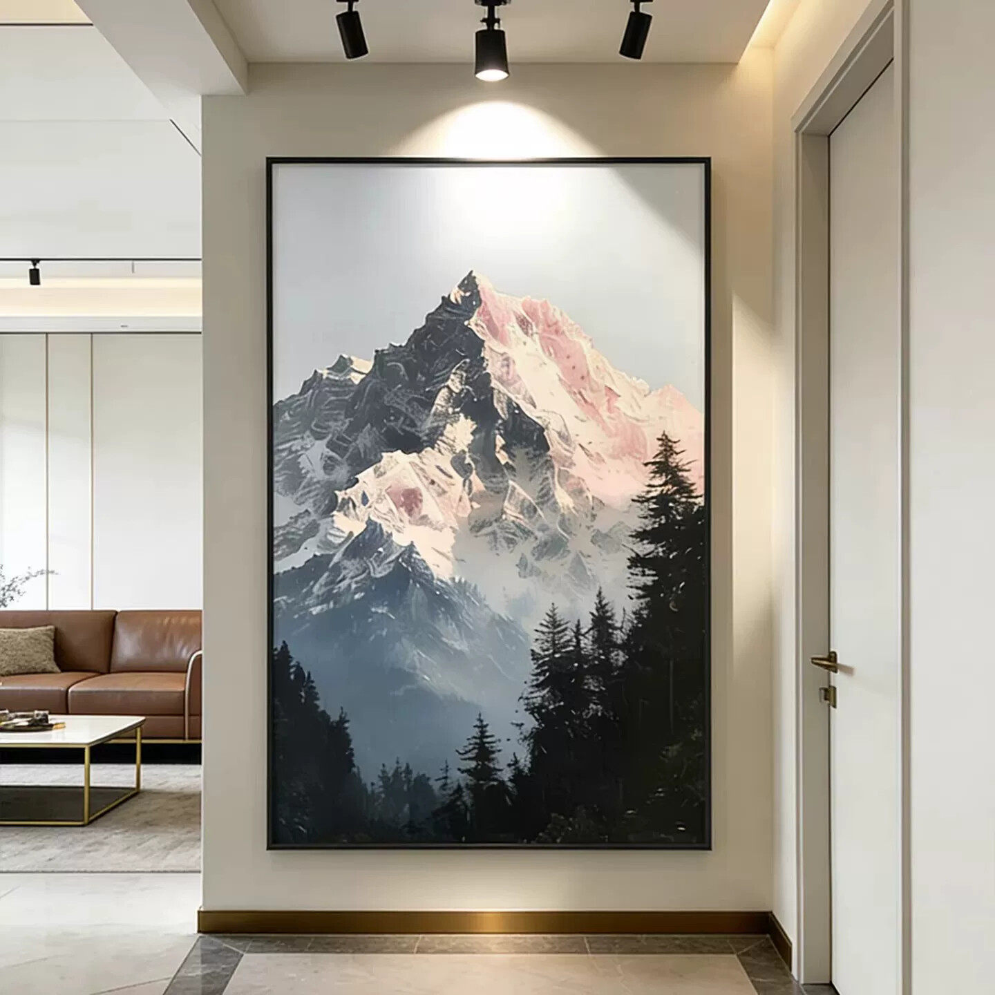 雪山风景玄关装饰画入户正对门挂画走廊过道客厅大气沙发背景壁画