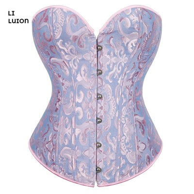 Women Floral Bustier Corset Top Back Lacingup Boned Curved