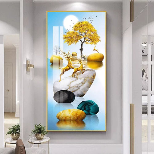 入户玄关装饰画现代简约客厅走廊尽头墙壁画过道竖版轻奢大气挂画