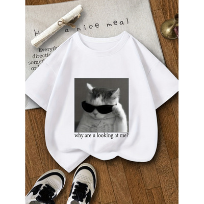 H 25578 Cat printed girls short tees 猫咪印花女童短袖 T 恤