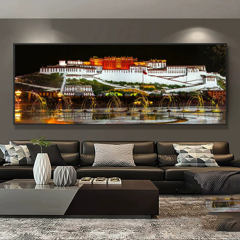 晶瓷画装饰画客厅沙发背景挂画布达拉宫名族风冈仁波齐壁画西藏