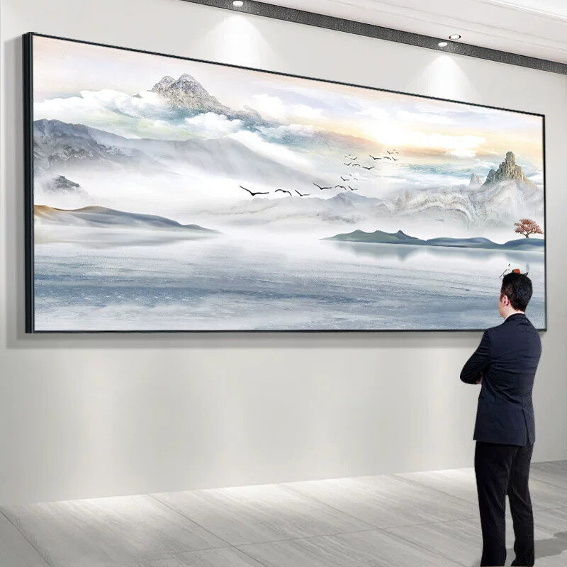新中式客厅装饰画办公室山水画沙发背景墙挂画背有靠山中国风字画