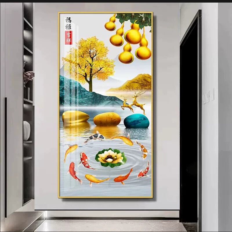 新客厅进门入户玄关走廊过道正对墙壁装饰画晶瓷镶钻石挂画包安装