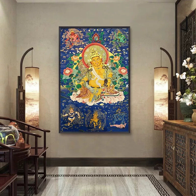 绿度母唐卡客厅沙发挂画西藏母子平安健康玄关装饰画白度佛像壁画