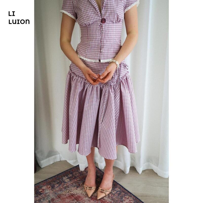 Women Low Rise Plaid Midi Skirt Fashion Accessories Print
