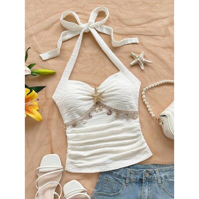 Womens Stylish Spring Summer Halter Top Unique Textured