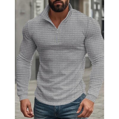Men's Casual Loose Fit Jacquard Pullover Sweatshirt Stand