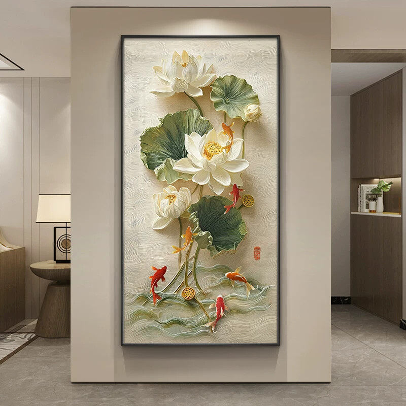 九鱼图玄关装饰画新中式走廊过道挂画2025新款高级感入户进门壁画