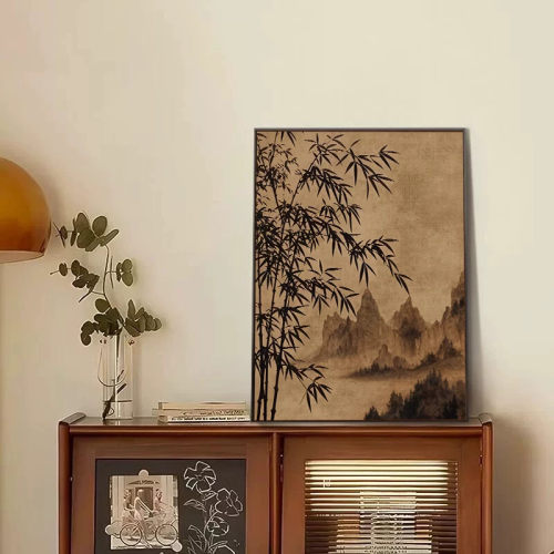 侘寂风宋代美学客厅沙发背景墙挂画竹子装饰画桌面摆台中古风壁画