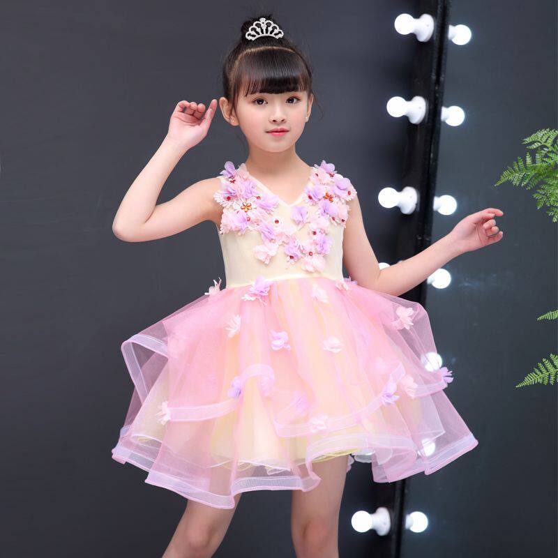 新款六一舞蹈合唱花朵演出服儿童礼服幼儿园公主幼儿女童蓬蓬纱裙