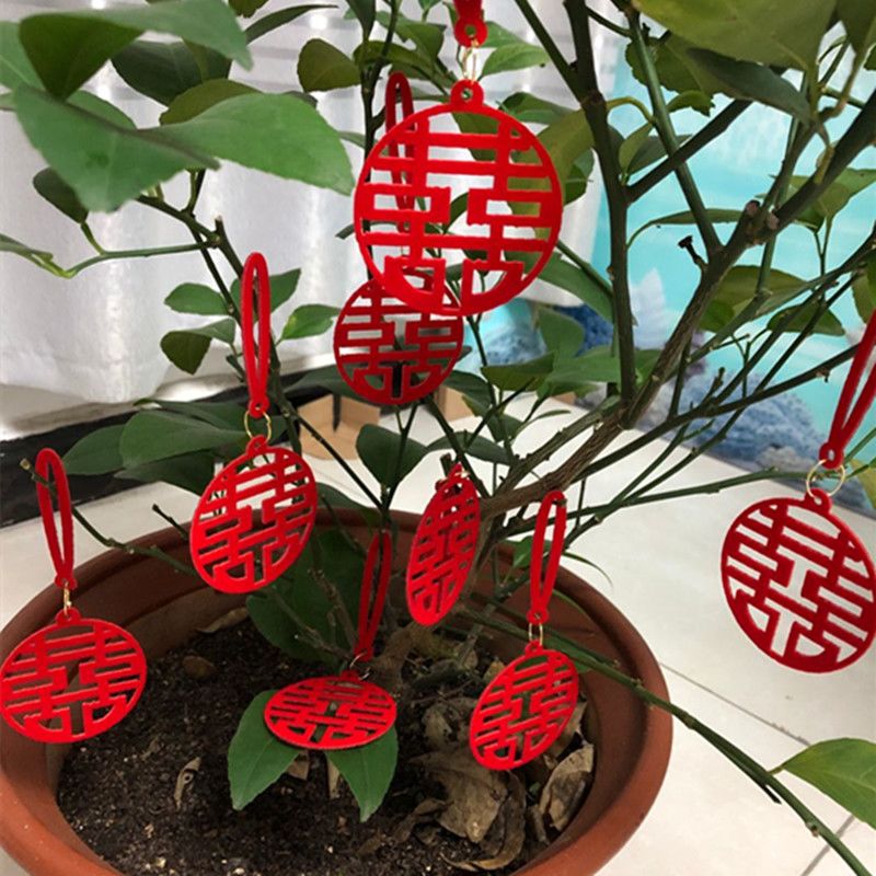小喜福字室内挂饰节庆盆景装饰结婚创意喜字红灯笼场景布置用品