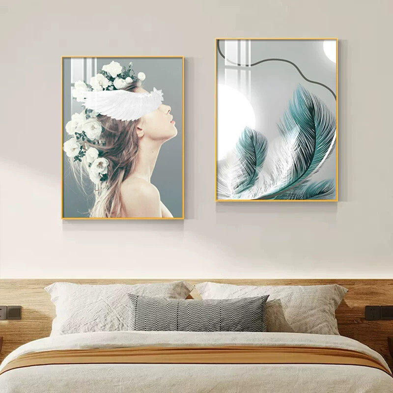 轻奢人物房间床头挂画现代简约卧室装饰画美容院沙发背景墙两联画