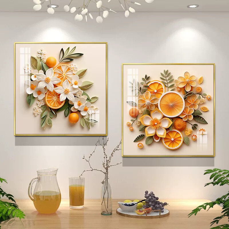 现代简约小清新餐厅背景墙装饰画轻奢高档饭厅新款挂画奶油风壁画