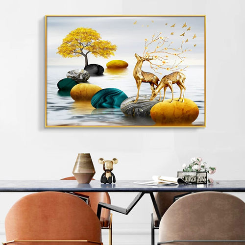 现代简约发财树餐厅装饰画轻奢风大气饭厅墙面壁画厨房背景墙挂画