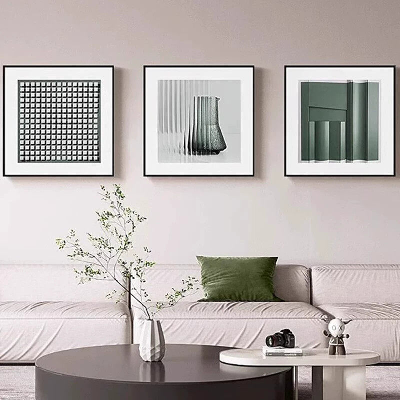 现代简约绿色建筑几何立体感客厅装饰画墨绿色餐厅沙发背景墙挂画