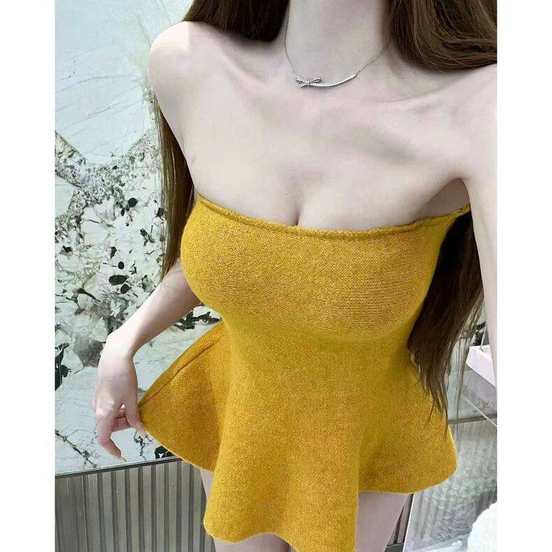 直播衣服女主播性感甜媚娇气妖艳显丰满抹胸背心针织裹胸背心秋冬