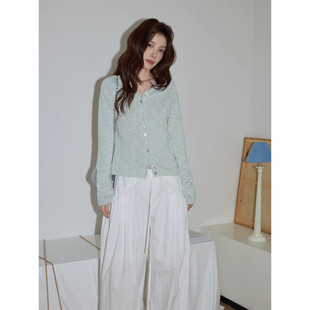 显瘦开衫 高级气质修身 上衣 女2026春季 吵吵家韩系绿色纯棉针织衫