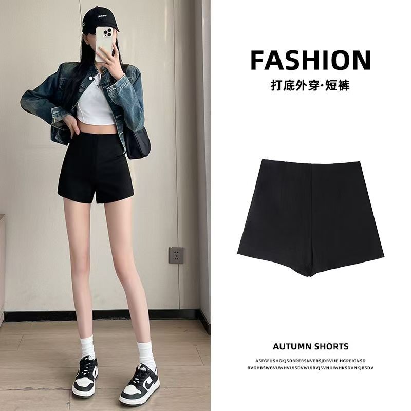 夏季打底短裤女2025新款高腰紧身弹力热裤外穿打底裤黑色靴裤女