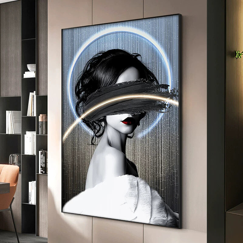 客厅落地画沙发背景墙装饰画挂画艺术人物LED灯玄关壁画现代简约